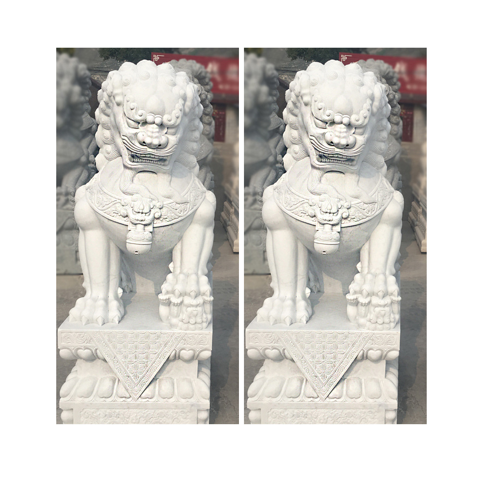 Carved white marble stone lion statues sculptures